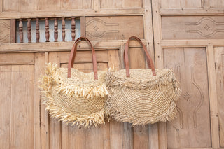 Tara Natural Handwoven Tote Bag with Leather handle
