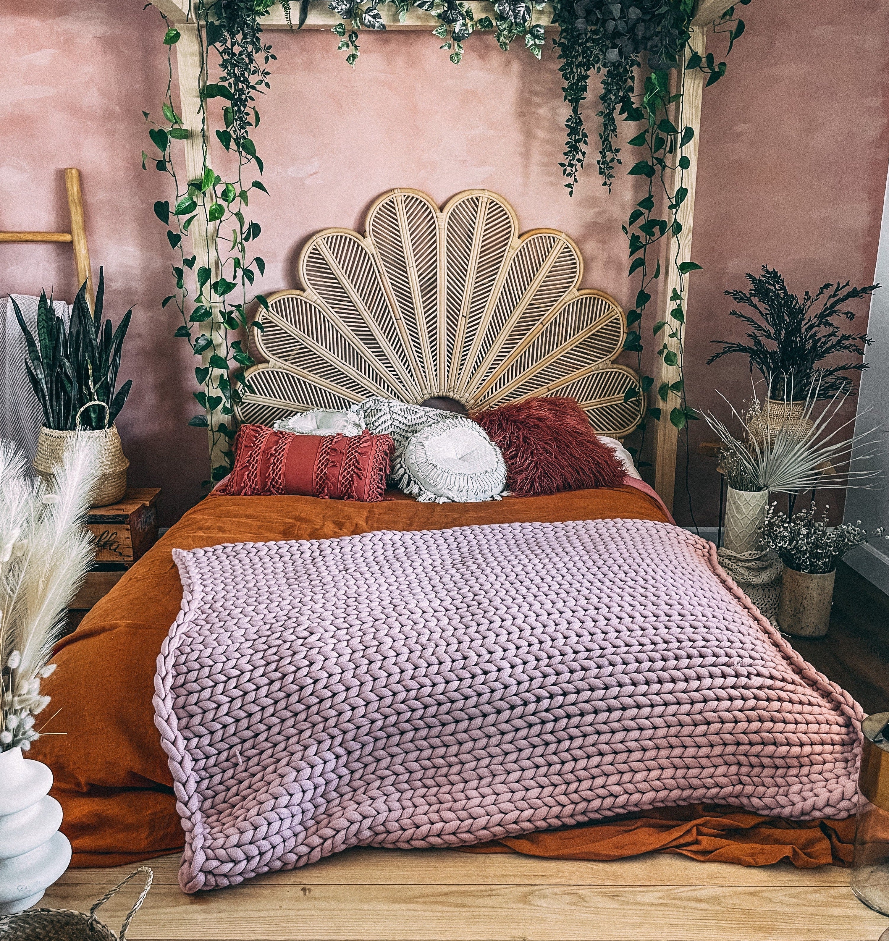 Rattan petal headboard sales