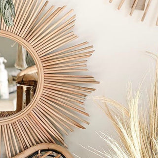 Rattan Accent Sun Rounded Mirror